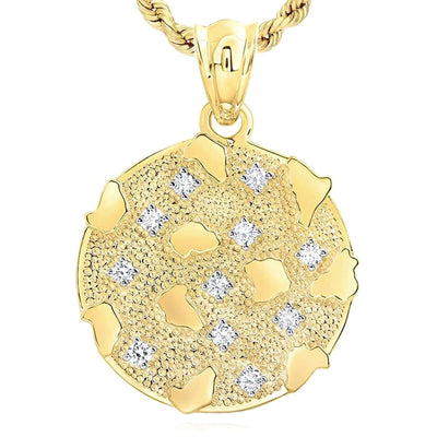 0.75CTW Natural Diamond 10K Yellow Gold Round Nugget Pendant 1.85" - WJD Exclusives