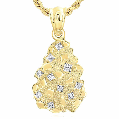 0.75CTW Natural Diamond 10K Yellow Gold Nugget Pendant 1.85" - WJD Exclusives