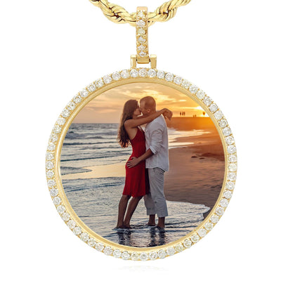 3.35CTW Natural Diamond 14K Gold Round Picture Memory Medallion Pendant 2.2" - WJD Exclusives