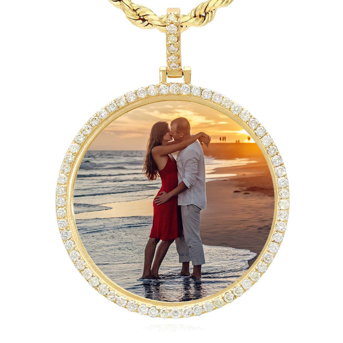3.35CTW Natural Diamond 14K Gold Round Picture Memory Medallion Pendant 2.2" - WJD Exclusives