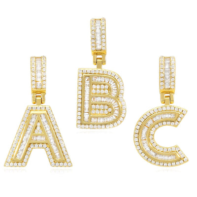 18K Yellow Gold Over Silver CZ Initial Letter Pendant 1.2"