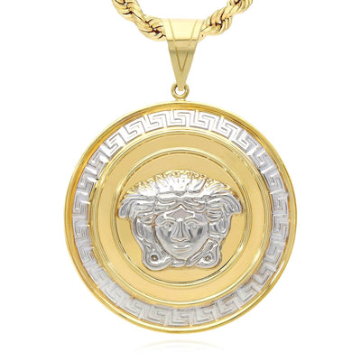 10K Yellow White Gold Medusa Head Round Hollow Medallion Pendant 1"-2.2"