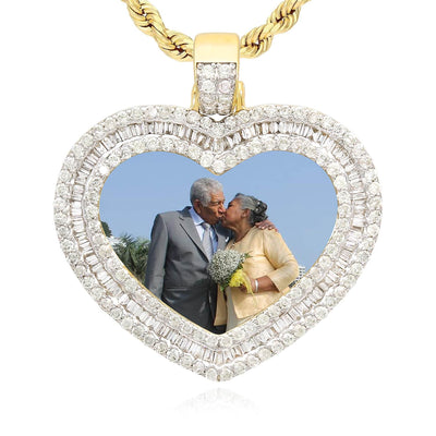 1.94CTW Natural Diamond 10K Yellow Gold Heart Picture Memory Pendant 1.3" - WJD Exclusives