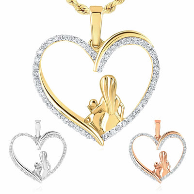 0.20CTW Natural Diamond 10K Gold Yellow White Rose Mom Child Heart Pendant - WJD Exclusives