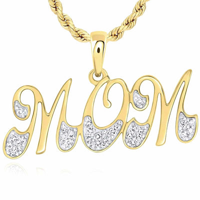 0.10CTW Natural Diamond 10K Yellow Gold MOM Pendant - WJD Exclusives