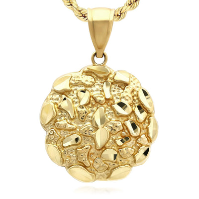 10K Yellow Gold Round Nugget Pendant 1.1" - WJD Exclusives