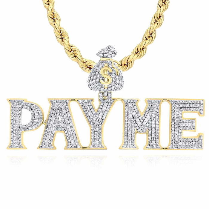 2.20CTW Natural Diamond 10K Yellow Gold Money Dollar Bag PAY ME Pendant 1.2" - WJD Exclusives