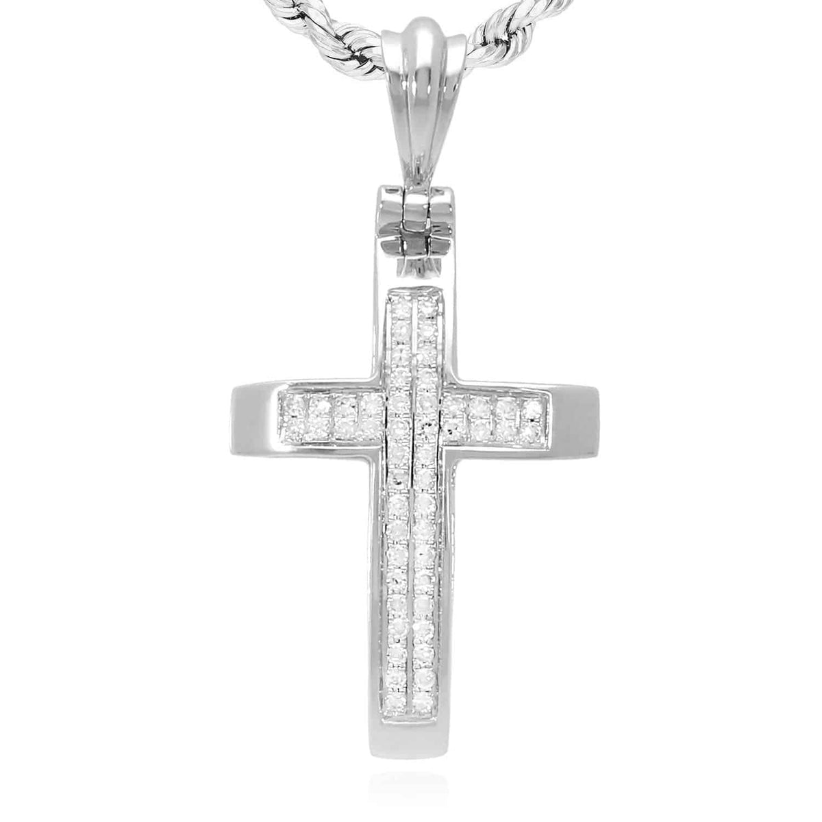 0.13CTW Natural Diamond 14K White Gold Cross Pendant 1.1" - WJD Exclusives
