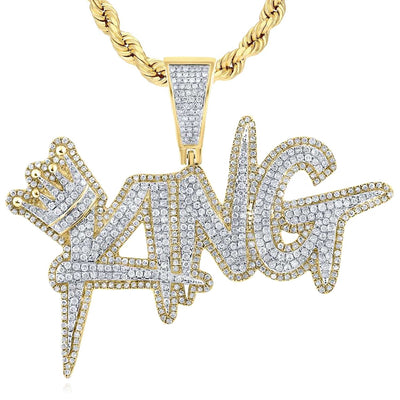 2.60CTW Natural Diamond 10K Yellow Gold Crown KING Pendant 1.9" - WJD Exclusives