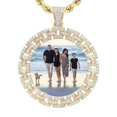 4.23CTW Natural Diamond 10K Yellow Gold Round Picture Frame Memory Pendant 2.5" - WJD Exclusives