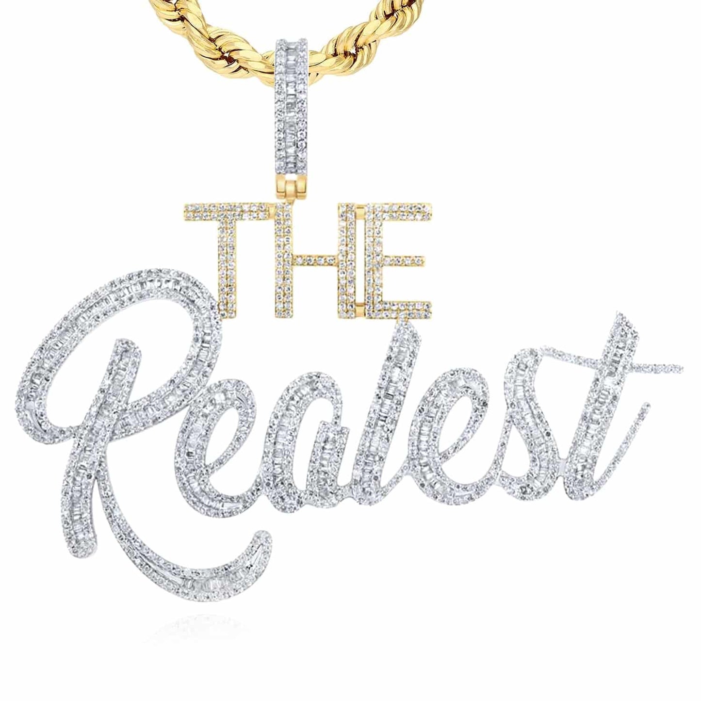 4CTW Real Diamond 10K Yellow Gold "THE Realest" Pendant 2"