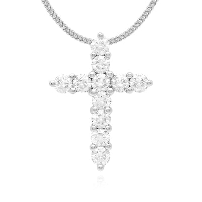1.5Ct Natural Diamond 14K White Gold Cross Religious Pendant