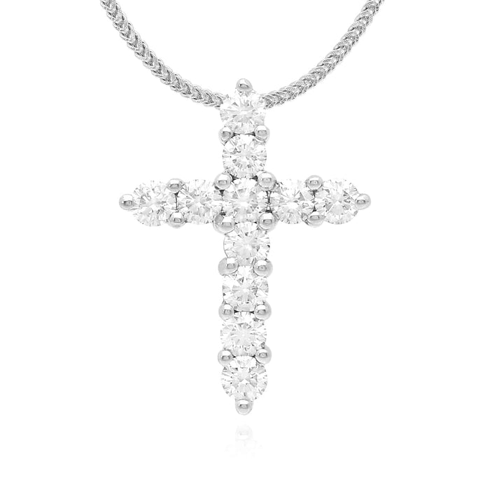 1.5Ct Natural Diamond 14K White Gold Cross Religious Pendant