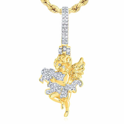 0.43CTW Natural Diamond 10K Yellow Gold Angel Pendant 0.8" - WJD Exclusives