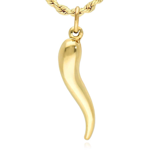 10K Real Gold Italian Horn Charm Pendant 1.1"-2"