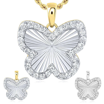 0.25CTW Natural Diamond 10K Gold Yellow, White Butterfly Pendant 0.6" - WJD Exclusives