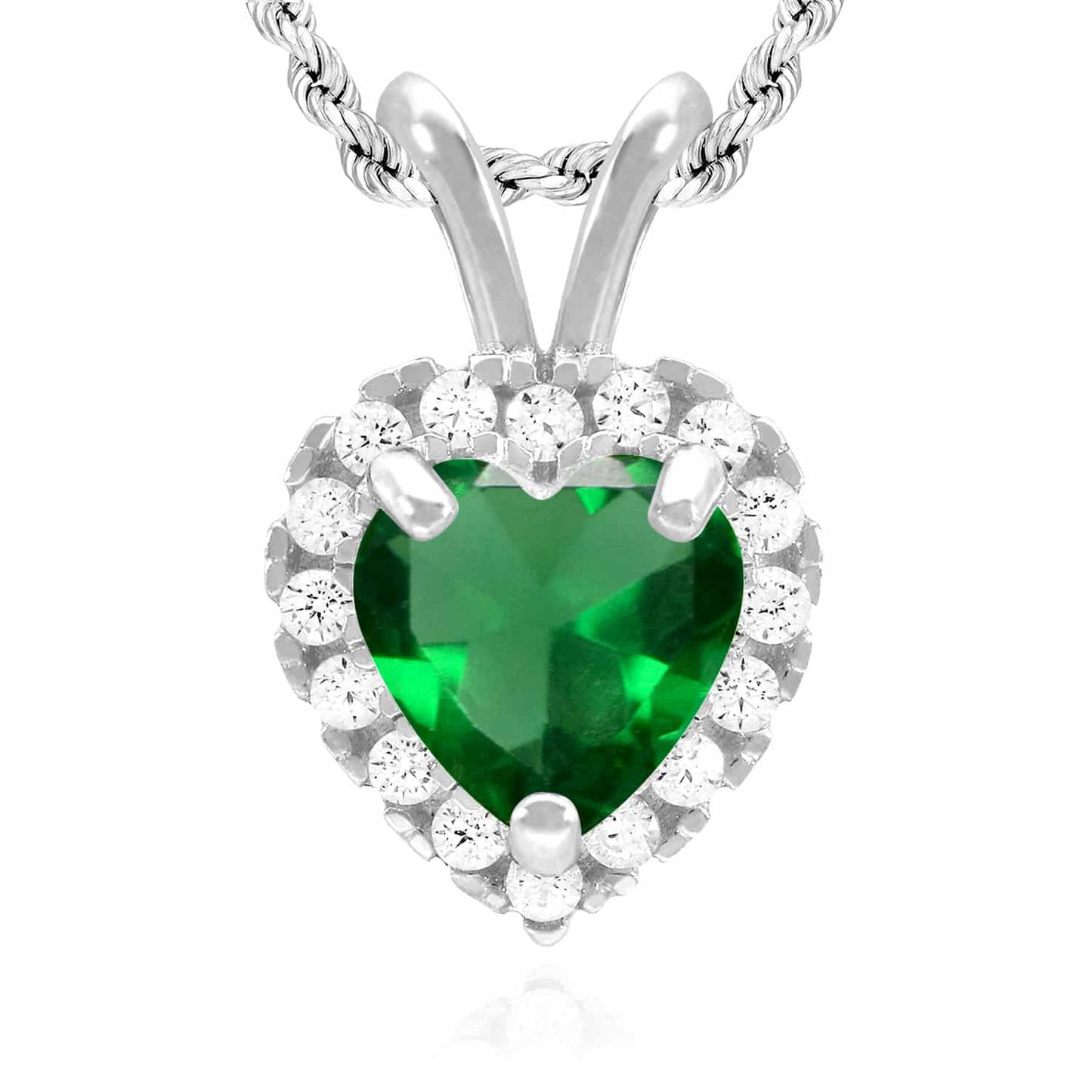 14K White Gold Birthstone and CZ Heart Shape Pendant 0.5"