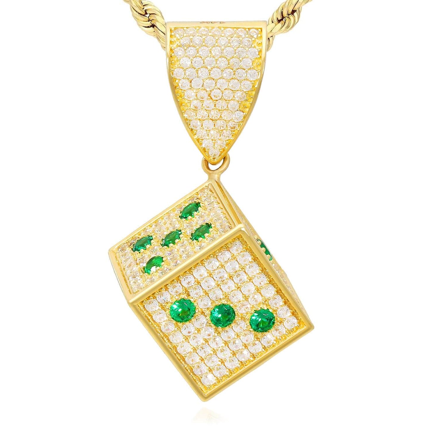 14K Yellow Gold CZ Red Blue Green Mini Dice Charm Pendant 1.5"