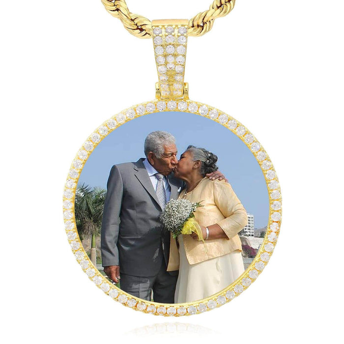 14K Gold Over Silver CZ Picture Memory Medallion Pendant 1.5"-2.5"