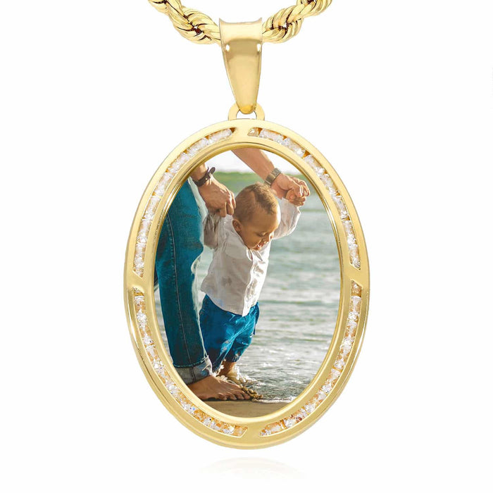 10K Gold CZ Memory Picture Medallion Pendant 1.2"-1.6"