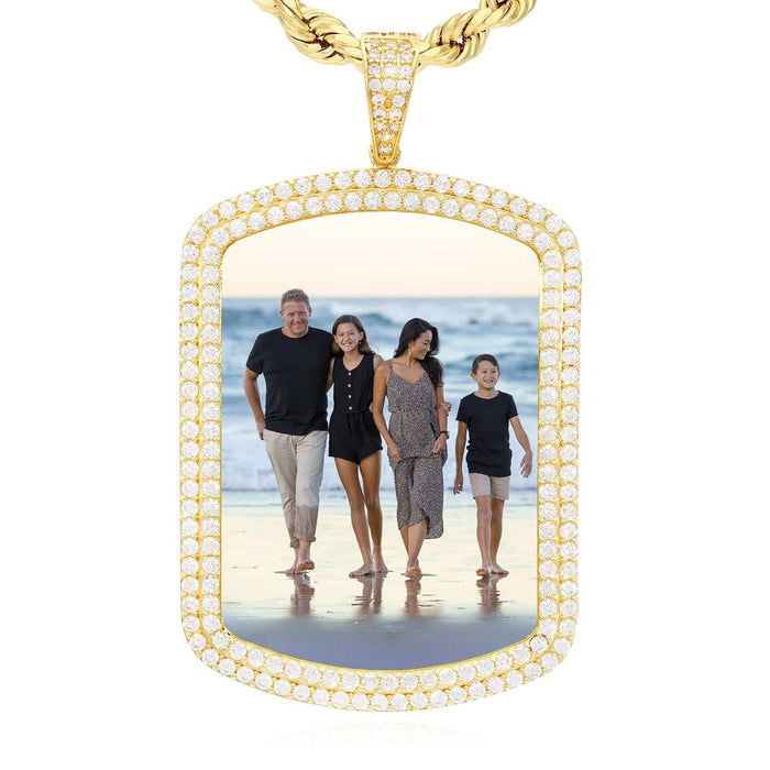 14K Yellow Gold CZ Dog Tag Memory Picture Pendant 2"-2.3"