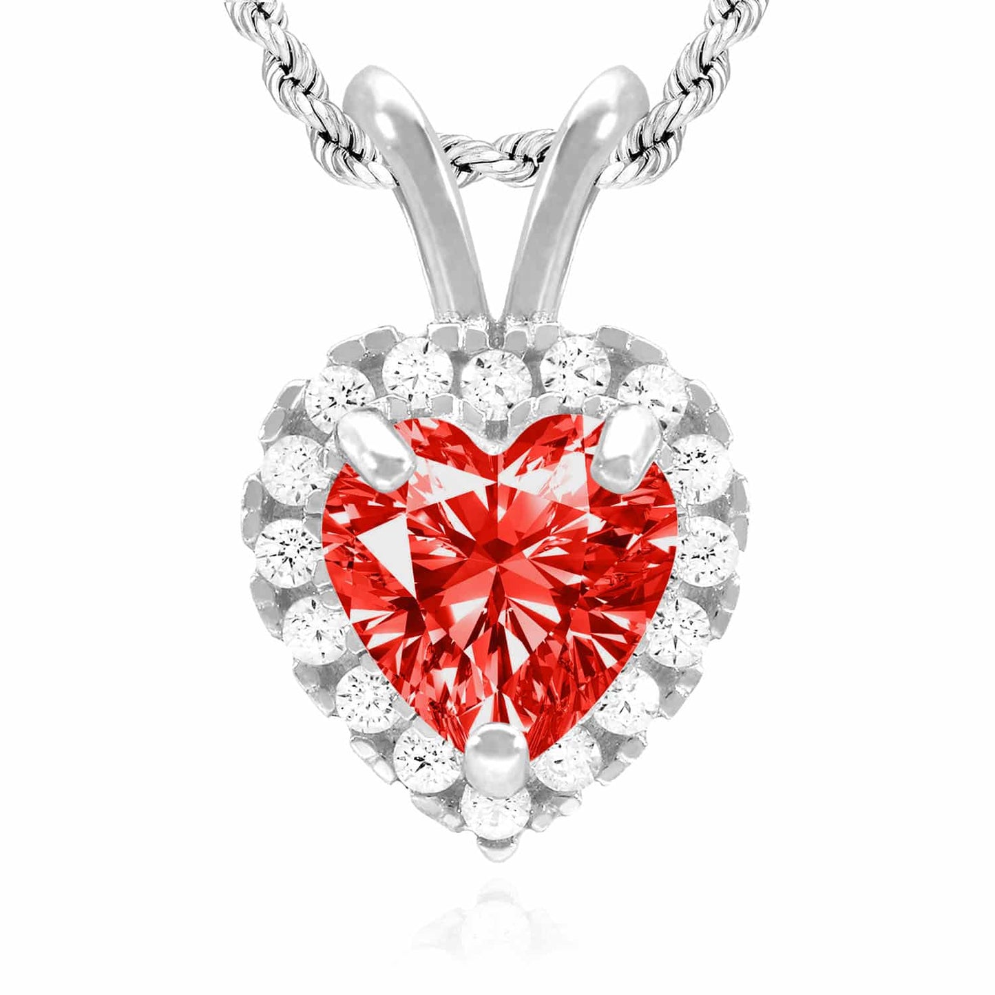 14K White Gold Birthstone and CZ Heart Shape Pendant 0.5"