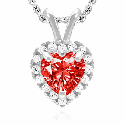 14K White Gold Birthstone and CZ Heart Shape Pendant 0.5"