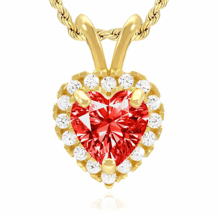 14K Gold Birthstone CZ Heart Shape Pendant 0.5"