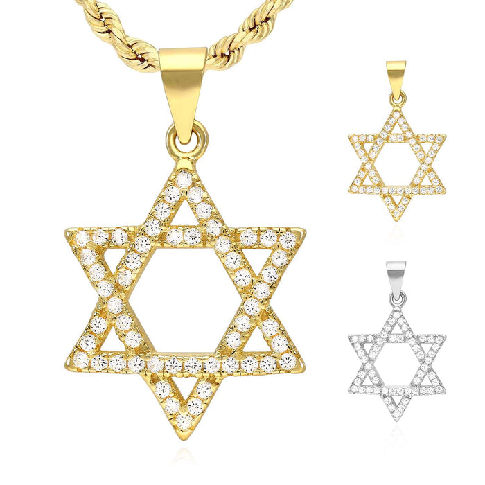 14k Gold Over Silver CZ Star of David Magen David Pendant 1"