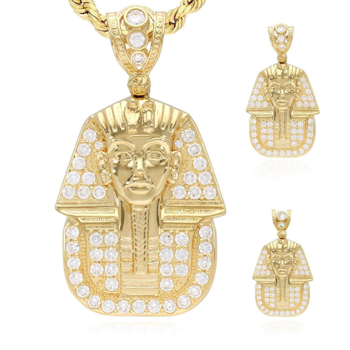 10K Yellow Gold CZ Pharaoh Pendant 1.77"-2.56"