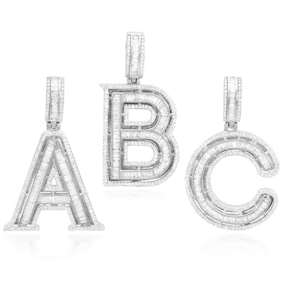 1.1CTW Natural Diamond Baguette 14K White Gold Initial Letter Pendant 1.5" - WJD Exclusives