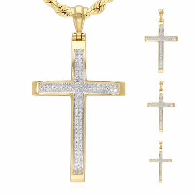 Natural Diamond 14K Yellow Gold Pave Cross Pendant 1"-1.6"