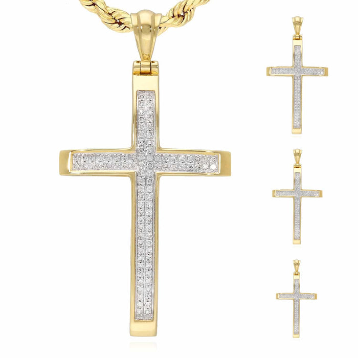 Natural Diamond 14K Yellow Gold Pave Cross Pendant 1"-1.6"