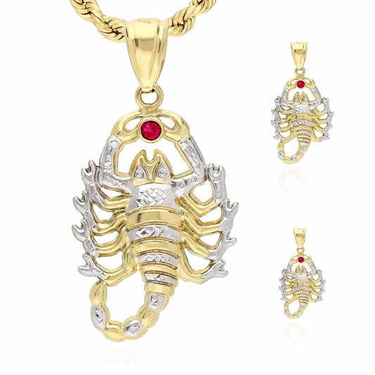10K Yellow White Gold Two-Tone Diamond Cut Ruby Scorpio Zodiac Charm Pendant