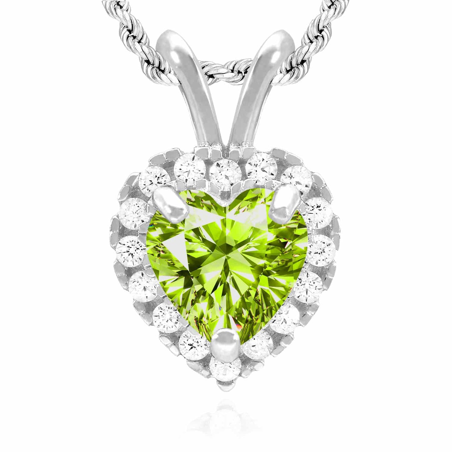 14K White Gold Birthstone and CZ Heart Shape Pendant 0.5"