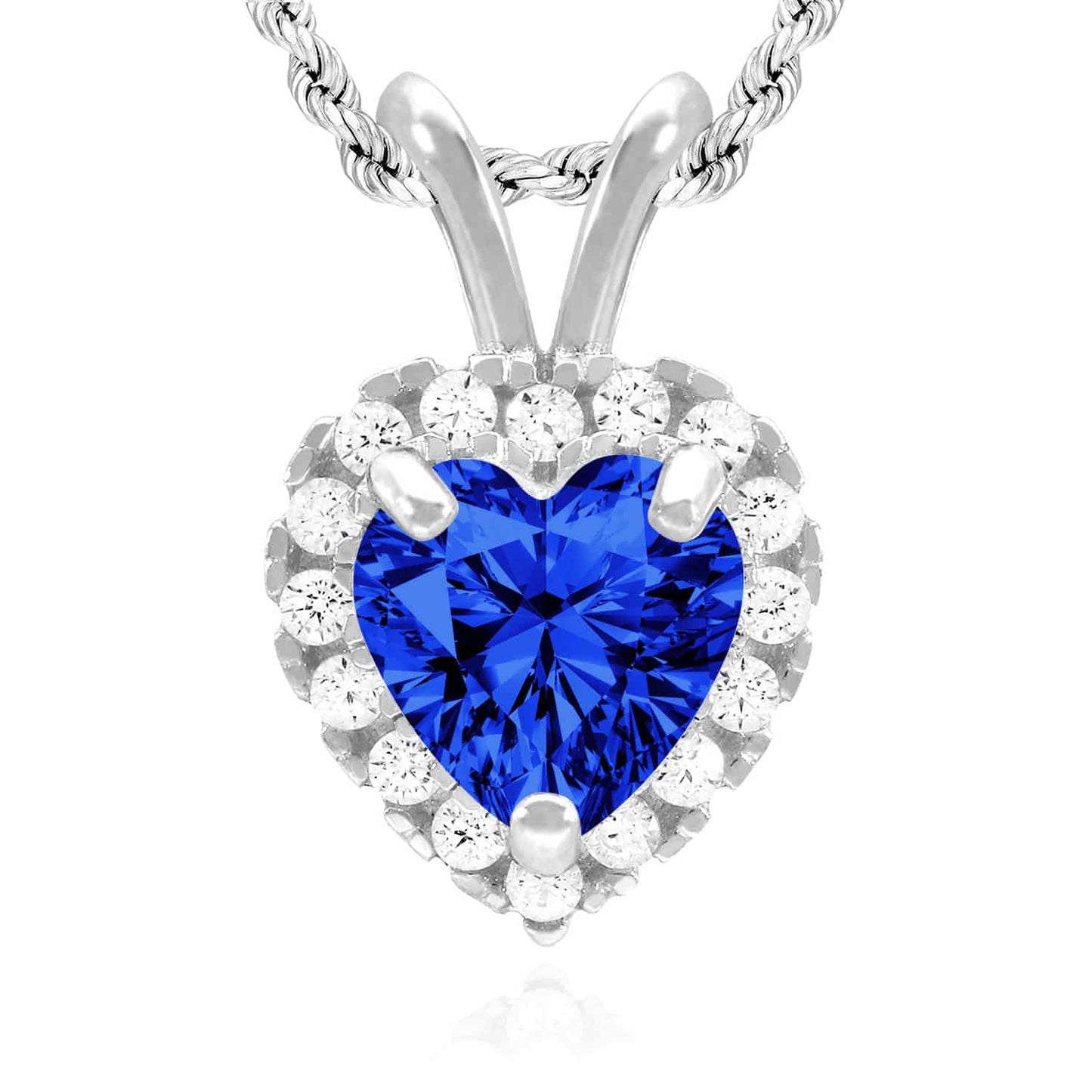 14K White Gold Birthstone and CZ Heart Shape Pendant 0.5"