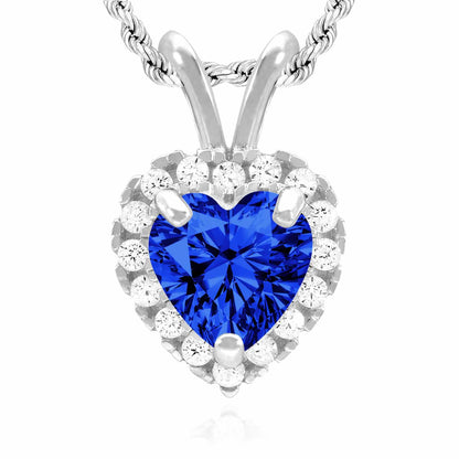 14K White Gold Birthstone and CZ Heart Shape Pendant 0.5"