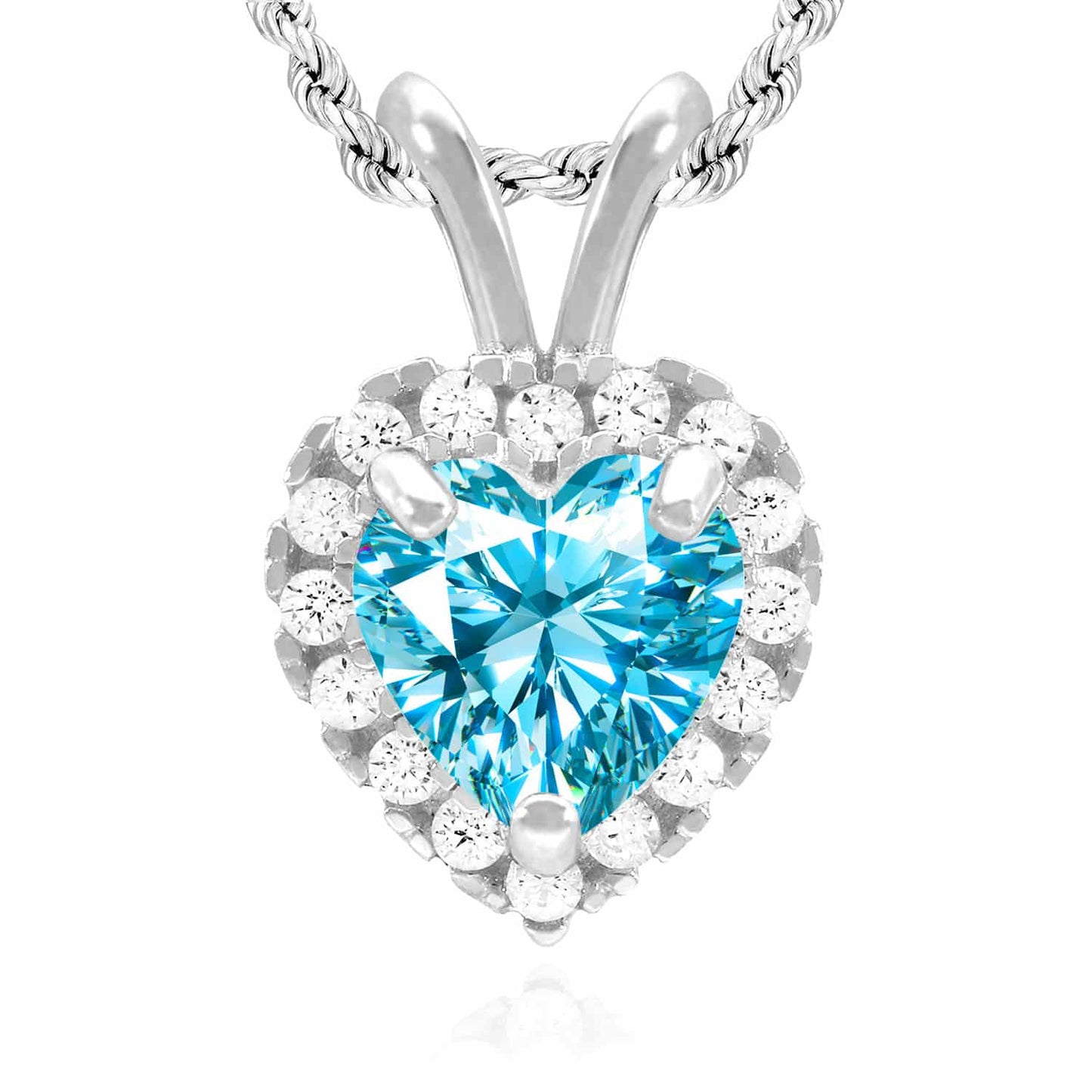 14K White Gold Birthstone and CZ Heart Shape Pendant 0.5"
