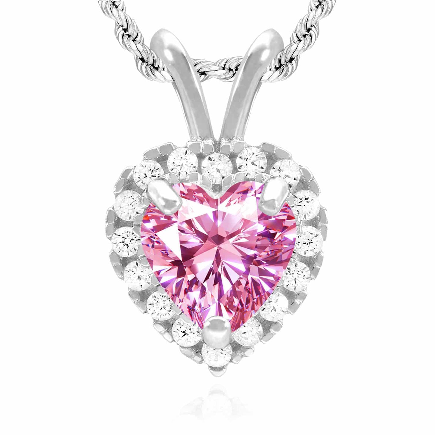 14K White Gold Birthstone and CZ Heart Shape Pendant 0.5"