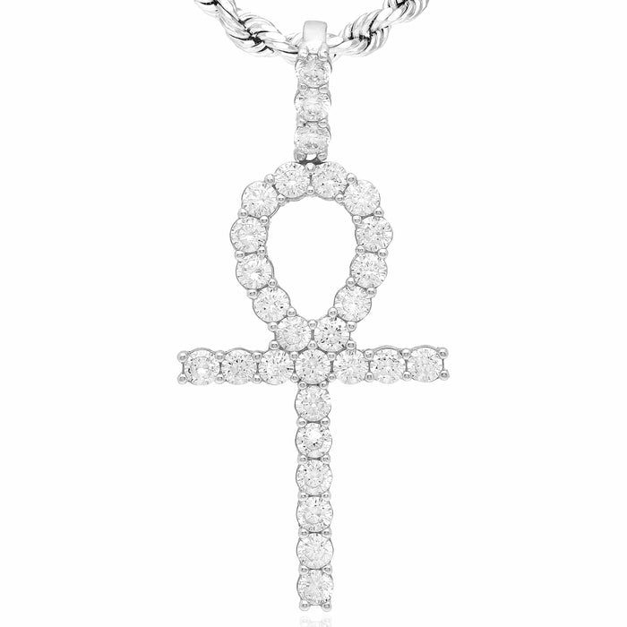 18K Gold Yellow White Over Silver CZ Ankh Cross Pendant 2" - WJD Exclusives