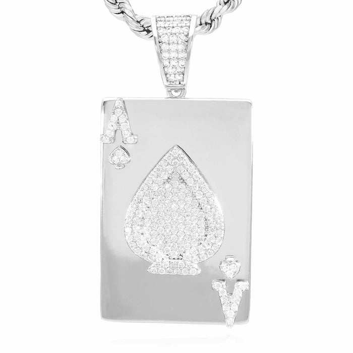 Gold Over Sterling Silver CZ Ace Of Spade Poker Card Pendant 1.7" - WJD Exclusives