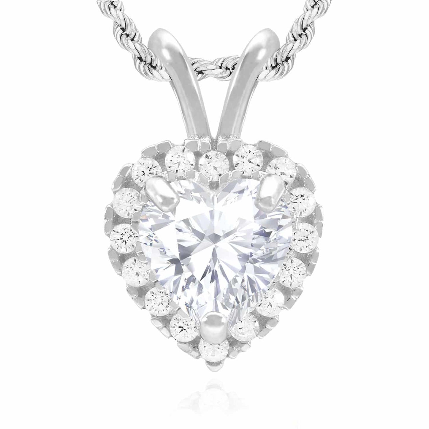 14K White Gold Birthstone and CZ Heart Shape Pendant 0.5"