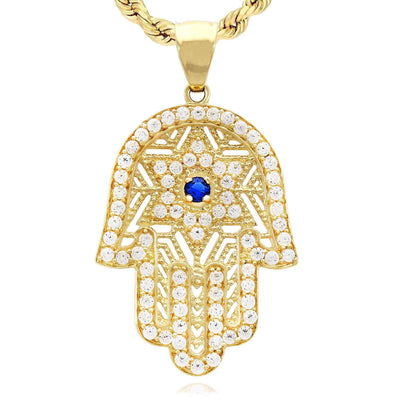 CZ And Sapphire 10K Gold Yellow Star David Hamsa Pendant