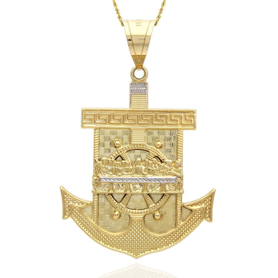 10K Yellow Gold Last Supper And Mariner Anchor Pendant 51mm x 78mm