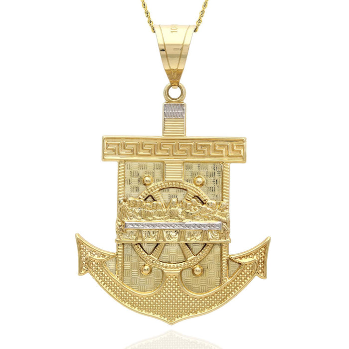 10K Yellow Gold Last Supper And Mariner Anchor Pendant 51mm x 78mm