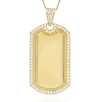 Engravable 14K Yellow Gold CZ Personalized Dog Tag Pendant 2"