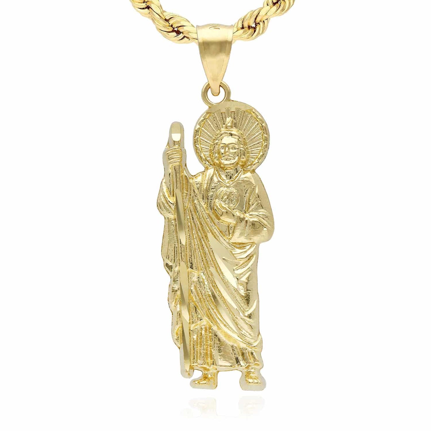10k Gold Yellow San Judas Diamond-Cut Pendant 1"-1.4"