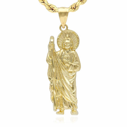 10k Gold Yellow San Judas Diamond-Cut Pendant 1"-1.4"