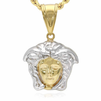 10K Yellow Gold 2-Tone Medusa Head Pendant 1.46"