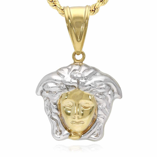 10K Yellow Gold 2-Tone Medusa Head Charm Pendant 1.46"
